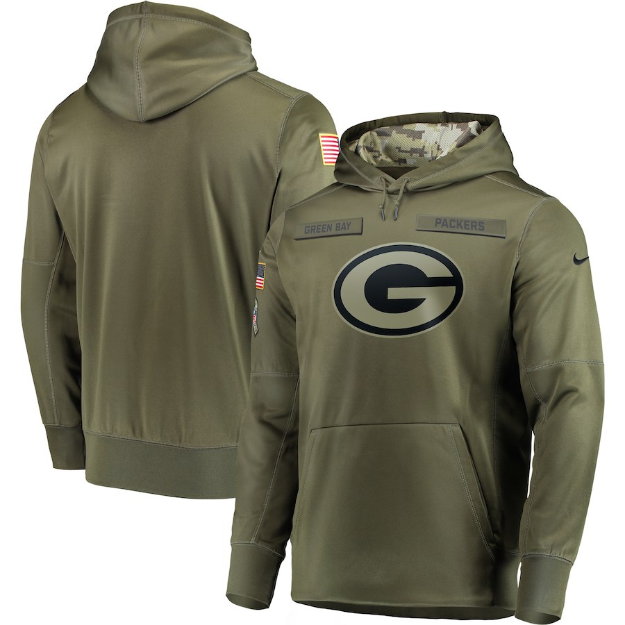 Men Green Bay Packers Nike Olive Salute To Service KO Performance Hoodie Green